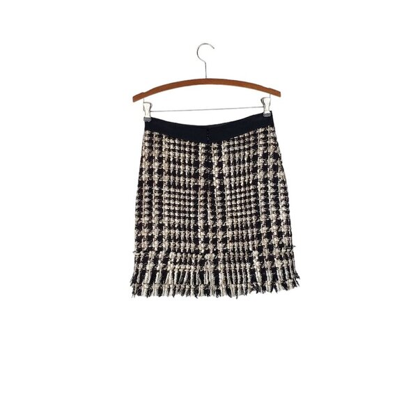 Yoana Baraschi Boucle Skirt Tweed Fringe Hem Black White Taupe Womens Size Small - Picture 2 of 8